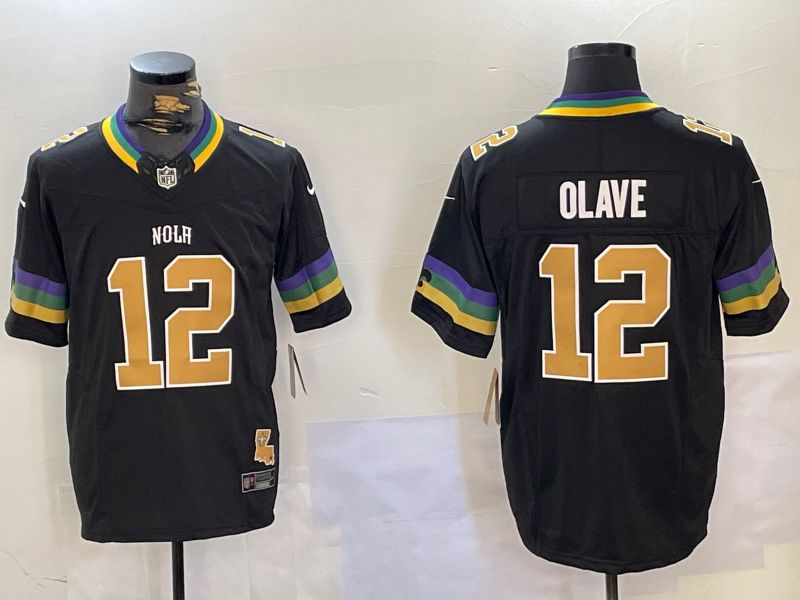 Men New Orleans Saints #12 Olave Black Three generations 2024 Nike Vapor Limited NFL Jersey style 1